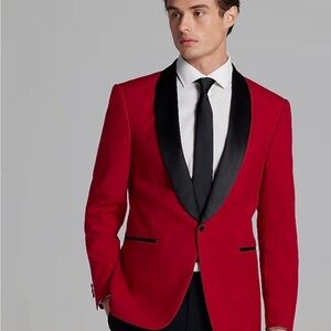 Men's Red Tuxedo Blazer with Black Satin Lapel